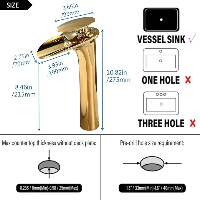 Luxury Gold Tall Bathroom Faucet - Modern Single Lever Sink Mixer Tap, Elegant Waterfall Design, Stylish Upgrade for Home, Single Hole Installation