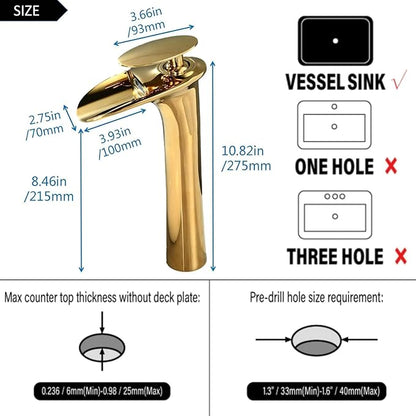 Luxury Gold Tall Bathroom Faucet - Modern Single Lever Sink Mixer Tap, Elegant Waterfall Design, Stylish Upgrade for Home, Single Hole Installation