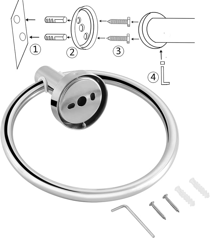 Chrome Bathroom Hardware Set, Towel Ring & Toilet Paper Holder, Stainless Steel SUS304, Hand Towel Hanger & Toilet Roll Holder, Sturdy Bathroom Accessories for Home or Kitchen