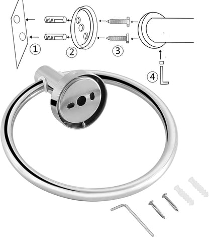 Chrome Bathroom Hardware Set, Towel Ring & Toilet Paper Holder, Stainless Steel SUS304, Hand Towel Hanger & Toilet Roll Holder, Sturdy Bathroom Accessories for Home or Kitchen