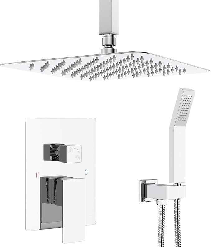 SunCleanse Rainfall Shower Faucet Set Polished Chrome Shower Combo Set for Bathroom with High Pressure 10 inch Shower Head with Handheld Shower Valves Shower Head and Handheld Ceiling Mounted