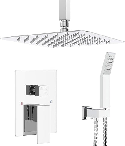 SunCleanse Rainfall Shower Faucet Set Polished Chrome Shower Combo Set for Bathroom with High Pressure 10 inch Shower Head with Handheld Shower Valves Shower Head and Handheld Ceiling Mounted