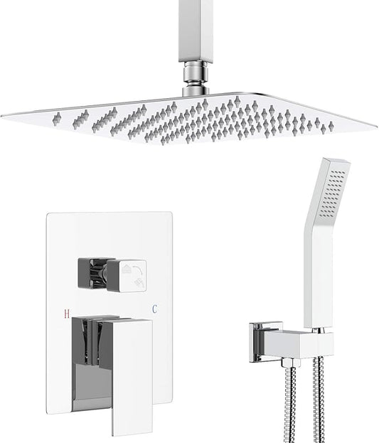 SunCleanse Rainfall Shower Faucet Set Polished Chrome Shower Combo Set for Bathroom with High Pressure 10 inch Shower Head with Handheld Shower Valves Shower Head and Handheld Ceiling Mounted