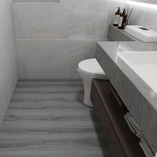 Wood Grain Peel and Stick Floor Tiles, 11.8" x 118", Soft Gray Oak | Soft wood‑look finish, Non‑slip texture, Easy to cut, Low‑maintenance surface, Good for renters, Works on many surfaces