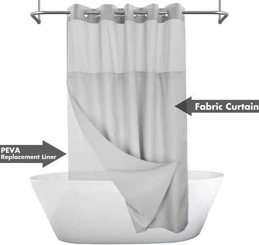 River Dream Extra Long No Hook Shower Curtain with Snap-in Liner, Gray | 71W x 98H, Snap on/off Waterproof PEVA Liner, See Through Top Window, Floor to Ceiling Hotel Style Shower Curtain Set