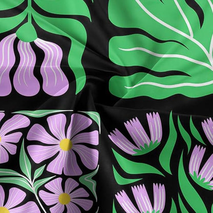 JAWO Purple Green Floral Shower Curtain for Women Girls, Vintage Abstract Boho Flower Bathroom Decor with Botanical Geometric Patterns, Retro Waterproof Fabric Shower Curtain Sets with Hooks, 69X84IN
