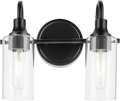 Kichler Kavi 12.5" 2-Light Vanity Light with Clear Glass in Black, Damp Rated, for Bathroom, Powder Room, Over a Mirror, (12.5" W x 10" H), 55210BK