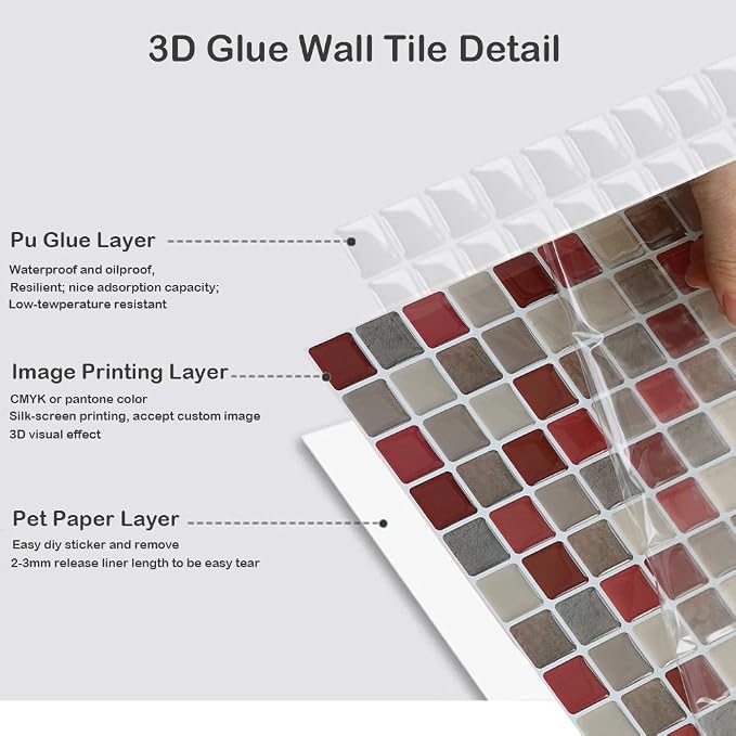 HyFanStr Peel and Stick Backsplash 3D Mosaic Tile Stickers Wall Sticker Home Decor for Kitchen Bathroom 9.26" x 9.26"(Pack of 4)