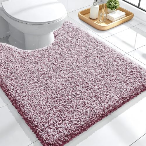 OLANLY Microfiber Bathroom Rugs U-Shaped Mats 24x20, Burgundy and White