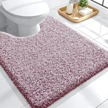 OLANLY Microfiber Bathroom Rugs U-Shaped Mats 24x20, Burgundy and White