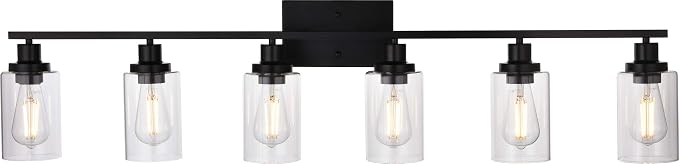 MELUCEE Black Vanity Light Fixture 6-Light with Clear Glass Shade | Industrial Metal Wall Sconce Bathroom Lighting for Bedroom Hallway Kitchen,(Patent No.: US D963914 S)