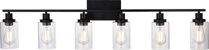 MELUCEE Black Vanity Light Fixture 6-Light with Clear Glass Shade | Industrial Metal Wall Sconce Bathroom Lighting for Bedroom Hallway Kitchen,(Patent No.: US D963914 S)