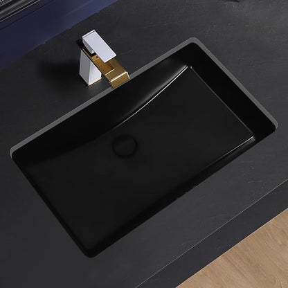 Black Undermount Bathroom Sink 27.3x16.5 Inch Vessel Sink Rectangular | Bathroom Sink Matte Black Bathroom Under Counter Lavatory Vanity Sink Basin Porcelain Ceramic Undermount Sinks with Overflow