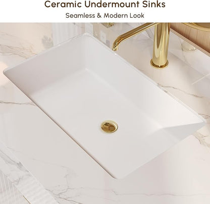 Bathroom Vanity with Sink, Modern Bathroom Vanity with Faux Marble Top, Gold Hardware & Soft-Close Drawers for Bathroom Storage (35.4 Inch, White, Single Sink & Floating)