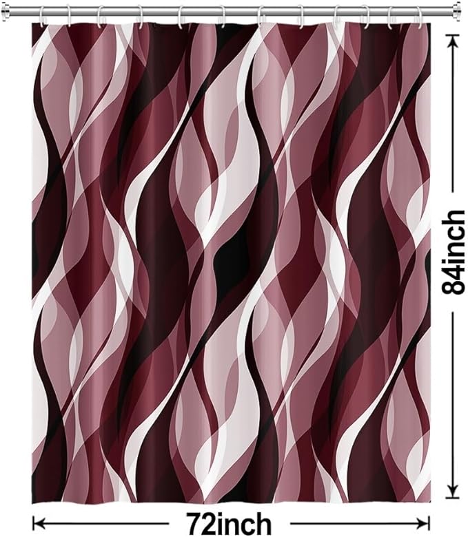 Burgundy Shower Curtain, Modern Abstract Ombre Burgundy Striped Shower Curtain Set for Bathroom Waterproof Shower Curtain with Hooks, 72x84 Inch