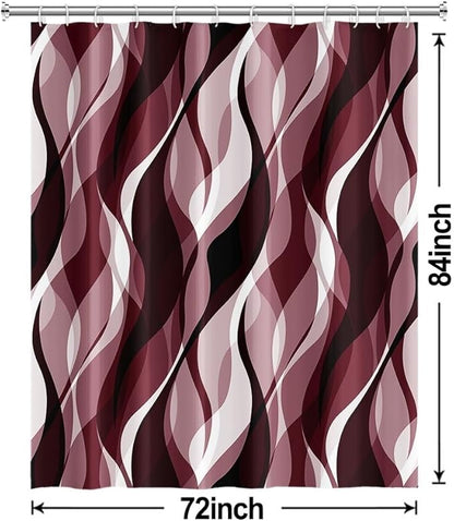 Burgundy Shower Curtain, Modern Abstract Ombre Burgundy Striped Shower Curtain Set for Bathroom Waterproof Shower Curtain with Hooks, 72x84 Inch