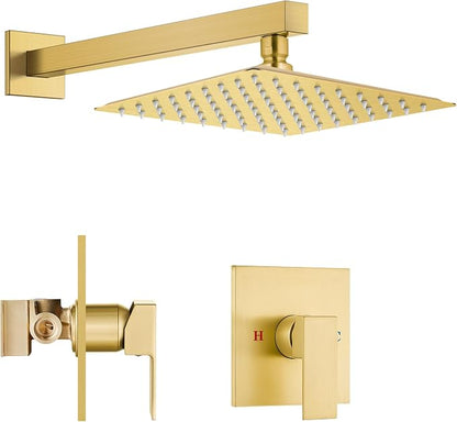 Airuida 8 Inch Brushed Gold Shower Faucet Set,Shower Valve Kit | Rainfall Shower Head and Handle Set,Female Thread Rough-in Valve Shower Kit,Single Function Shower System
