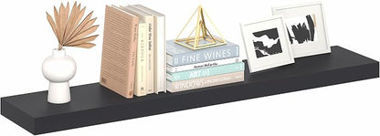 Furinno Tanna Floating Shelves for Wall, 9 x 47 Wall Shelf, Single Set Wall Mounted Floating Shelf with Invisible Bracket, 2-Inch Thick, for Bathroom, Living Room, Bedroom, Home Office, Americano
