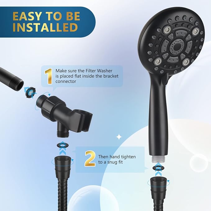 6 Spray Modes High Pressure Handheld Showerhead Set Upgraded 5 Inches Shower Head with Handheld Spray Matte Black Handheld Shower Head 60 Inches Stainless Steel Hose-1-Min Install