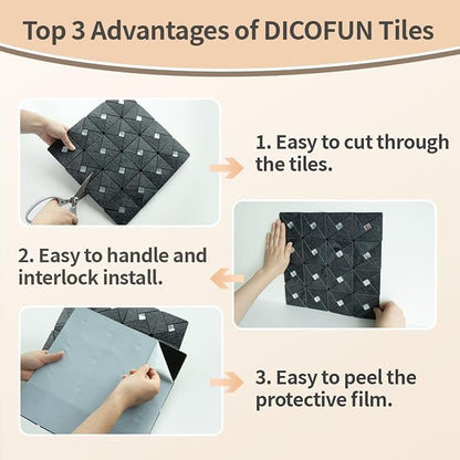 DICOFUN 10-Sheet Black Slate Peel and Stick Backsplash Tile, Mixed Glass Self-Adhesive Mosaic Tiles, Stainless Steel Stick on Wall Tiles for Kitchen and Bathroom Backspalsh, Mirror Decor