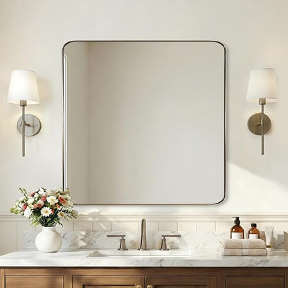 Brushed Champagne Bronze Mirrors for Bathroom Sink, 30x30 Inch Bathroom Vanity Mirror with Rectangular Metal Frame-Modern Clean Design with Superior Stainless Steel Frame