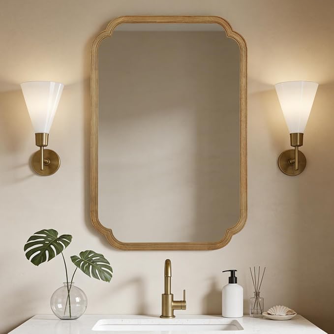 24" x 36" Rounded Corner Arch Wall Mirror with Wood Frame for Entryway, Living Room or Bedroom Home Decor - Light Woodgrain 24" x 36" Natural Color