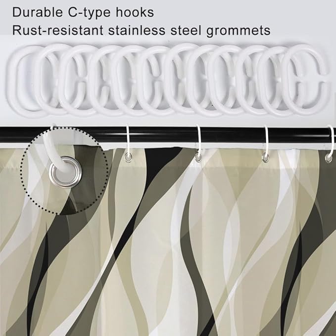 Light Green Shower Curtain, Modern Abstract Green and Grey Striped Shower Curtain Set for Bathroom Waterproof Shower Curtain with Hooks, 72x96 Inch