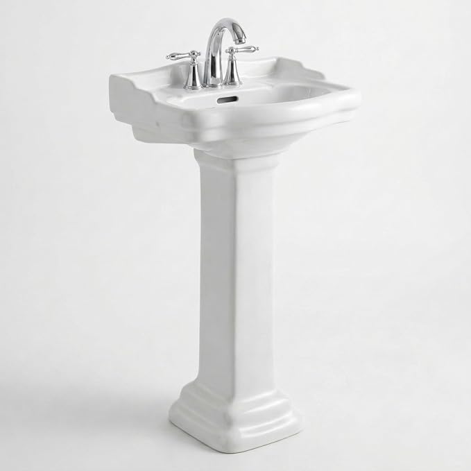 Roosevelt Bathroom Pedestal Sink – 18-Inch Small Pedestal Sink, Durable Vitreous China Ceramic with 4 Inch 3-Hole Bathroom Sink Faucet – Ideal for Modern Bathrooms