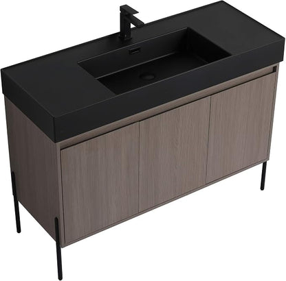 Crownpoint 48 Inch Bathroom Vanity with Sink, Black Sink, Gray Oak Finish, Full Assembly Required, Elegant Bathroom Vanities for Modern Homes