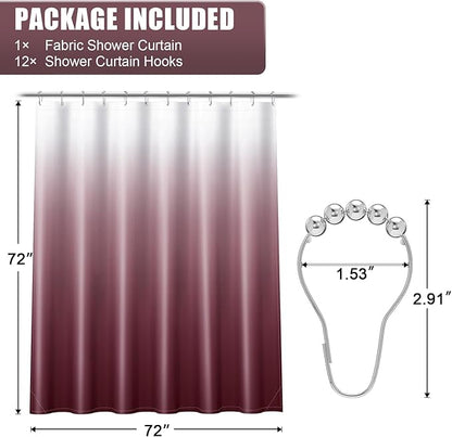 OLANLY Luxury Red and White Ombre Shower Curtain Sets with 12 Hooks, Waterproof and Washable Decorative Shower Curtains for Bathroom, 72x72 Inches