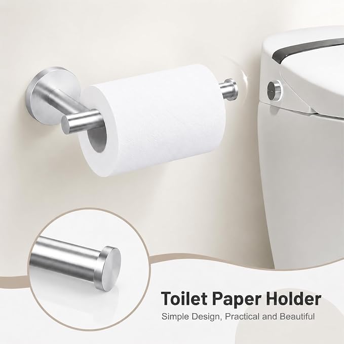 Silver Bathroom Accessories Set, 7 Pieces Silver Towel Bar Bathroom Hardware Set, 24 Inch Towel Racks for Bathroom, SUS304 Stainless Steel Bathroom Towel Holder Toilet Paper Holder Wall Mounted