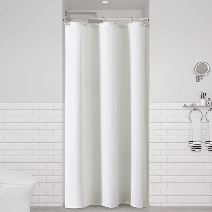 Stall Shower Curtain, 36 Inches Linen Cloth Textured Fabric Shower Curtain Set with Hooks, Narrow Hotel Luxury Elegant Ultra Thick Bath Curtains for Bathroom, W36 xH72, White