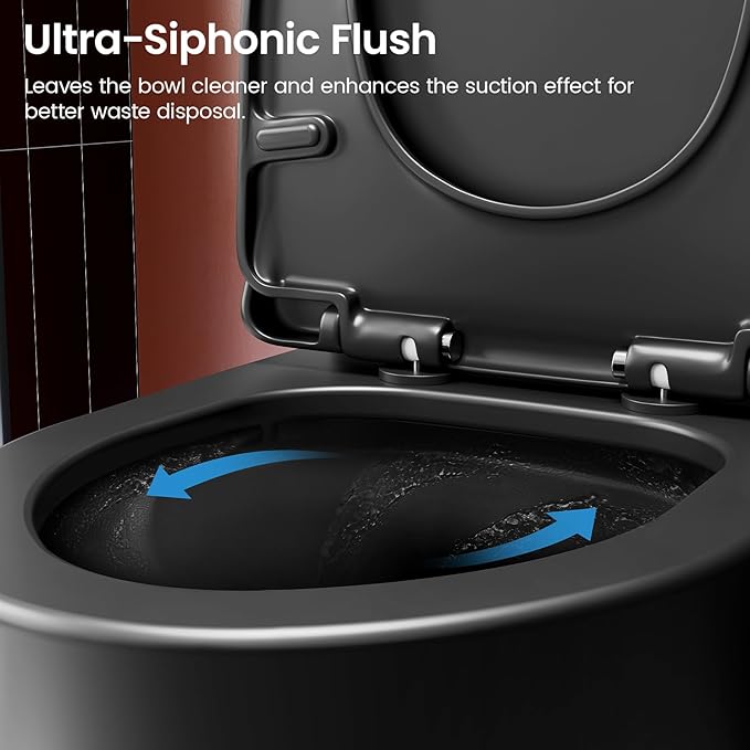 Black One Piece Toilet for Bathroom, Avg. 1.28 GPF Elongated Comfortable Seat Height Powerful Dual Flush Toilet, 12" Rough-In Skirted Toilet with Quick Release & Soft Close UF Seat, MAP 1000G