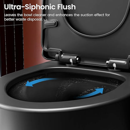 Black One Piece Toilet for Bathroom, Avg. 1.28 GPF Elongated Comfortable Seat Height Powerful Dual Flush Toilet, 12" Rough-In Skirted Toilet with Quick Release & Soft Close UF Seat, MAP 1000G