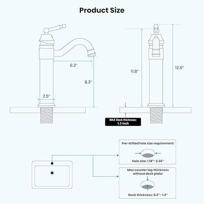 gotonovo Bathroom Vessel Sink Faucet Single Handle Brass Long Reach Bathroom Faucet 1 Hole Deck Mounted Mixer Tap with Pop Up Drain Antique Brass