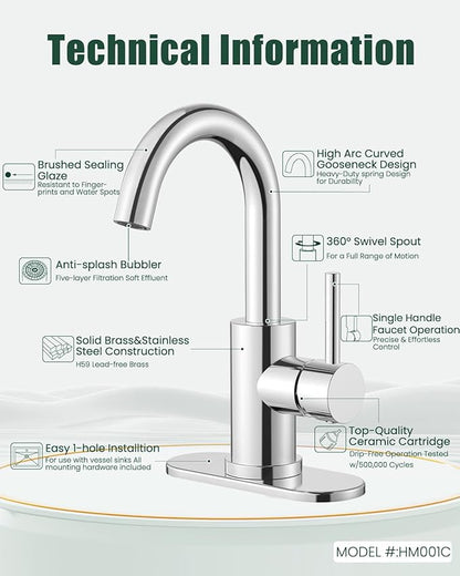 Bathroom Sink Faucet, Single Handle Bathroom Faucet with Pop Up Drain, Pre Wet Small Mini Kitchen Bath Utility Marine Faucet with Deck Plate, Farmhouse RV Sink Faucets-2 Sets