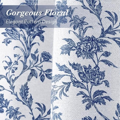 Blue Floral Shower Curtain,Vintage Cotton Cottagecore Shower Curtains for Bathroom, 72" W x 72" L