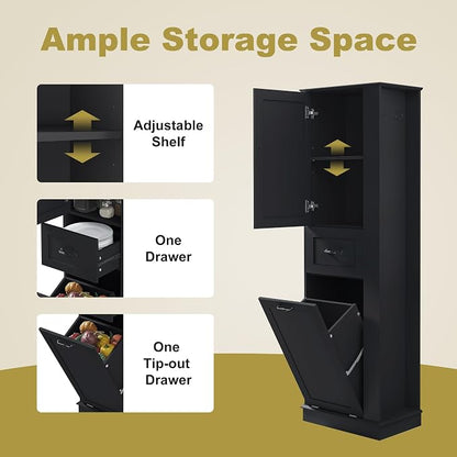 Merax 68" Bathroom Storage Cabinet with One Door, One Drawer and Laundry Hamper, Left or Right Orientation Available, Adjustable Shelf, Black