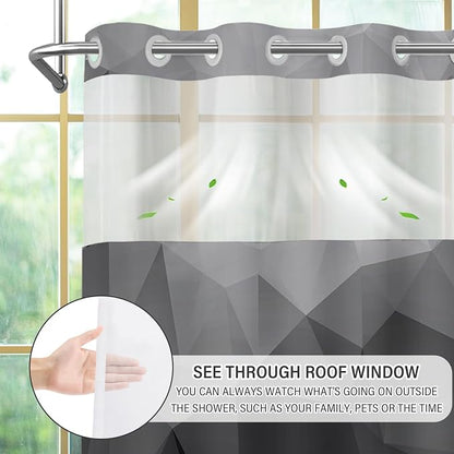 No Hook Shower Curtain with Snap in Liner Set, Black, 71x86 | Waterproof Fabric for Bathroom, Modern Hotel Style Ombre Design, Mesh Top Window, Machine Washable, Quick Install