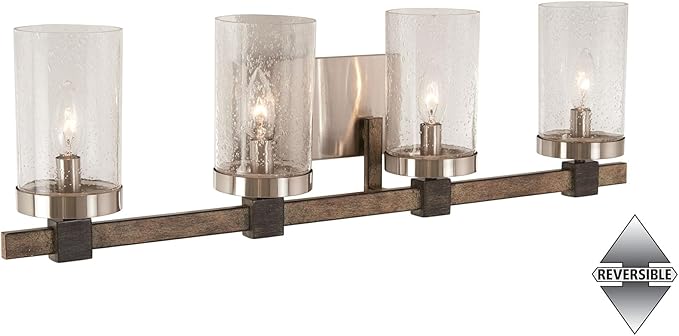 Minka Lavery 4634-106 Bridlewood Vanity Bath Light, 4-Light, 240 Total Watts, 31-in H x 8.75-in W, Stone Grey w/Brushed Nickel