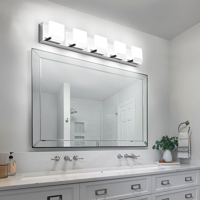 5 Light Bathroom Vanity Light - LED Chrome Vantiy Lights for Bathroom - Modern Bath Room Light Fixture 6000K Cool Whtie