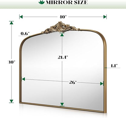 Arched Antique Gold Wall Mirror, 30" Lx40 W Vintage Bathroom Vanity Mirror Over Sink, Ornate Arched Brass Wide Large Wall Mirrors for Bedroom, Livingroom, Entryway (Retro Gold, 30" Lx40 W)