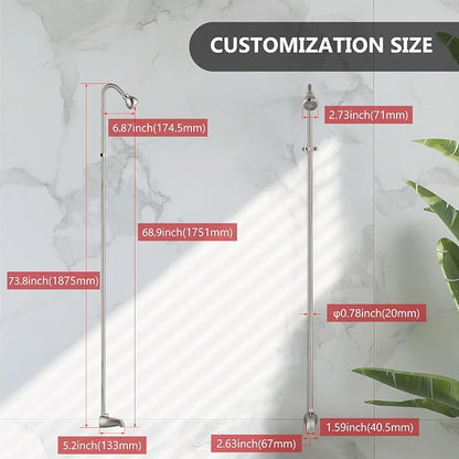 Tub Shower Conversion Kit with Riser and Shower Head, Brushed Nickel | 70-Inch SUS304 Shower Riser, 360° Swivel Head, Diverter Tub Spout, Wall Mount