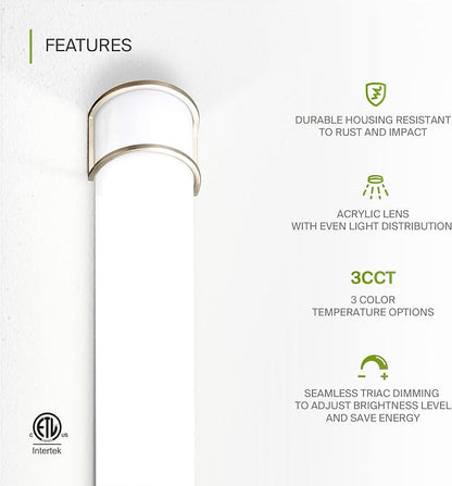 ASD LED 30" Vanity Flush Mount Light Fixture, Linear Bathroom Lighting Bar | 3CCT, Dimmable, Energy Star, ETL Listed | 28W 2425LM 3000-5000K 120V | Long Bath Wall Sconce Over Mirror | Nickel, 4 Pack