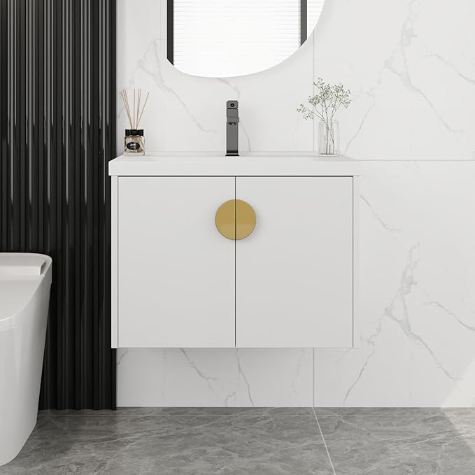 28" Bathroom Vanity with Sink,28 Inch Floating Vanity,Single Sink Wall Mounted Vanity Combo, Modern Wall Mounted Cabinet Set with Ceramic Sink,White