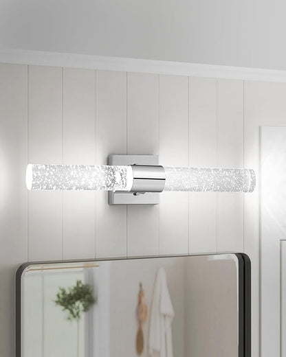 Chrome Vanity Lights, HWH LED Bathroom Lights Over Mirror 11W with Bubble Glass, Modern Wall Sconce Crystal Wall Light Fixtures, 3000K/4000K/5000K Dimmable, 5HW76B-LED CH
