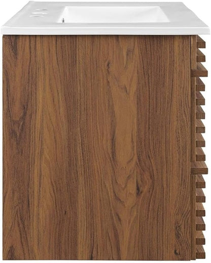 Modway Render 30" Wall-Mount Bathroom Vanity in Walnut White