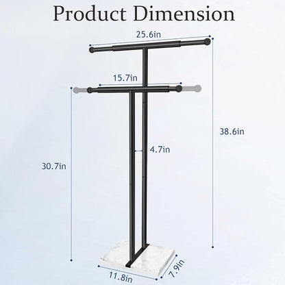 Kayfia 40'' Stainless Steel Towel Rack, Weighted Marble Base, 2 Tier | Width Adjustable Taller Design, Brushed Stainless Steel , Stable Weighted Base, Suitable For Multiple Bathroom Spaces, Black