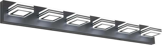 SOLFART Modern LED Dimmable Bathroom Light Fixtures Over Mirror Led Vanity Lights Modern Black LED 6 Light Vanity Light