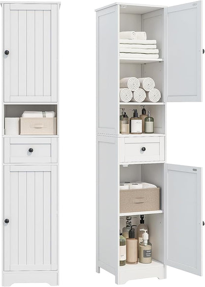 Tall Bathroom Cabinet,Storage Cabinet with 5 Shelves & 1 Drawer, with Ajustable Shelve, for Bathroom, Kitchen, Entryway, Living Room(White)
